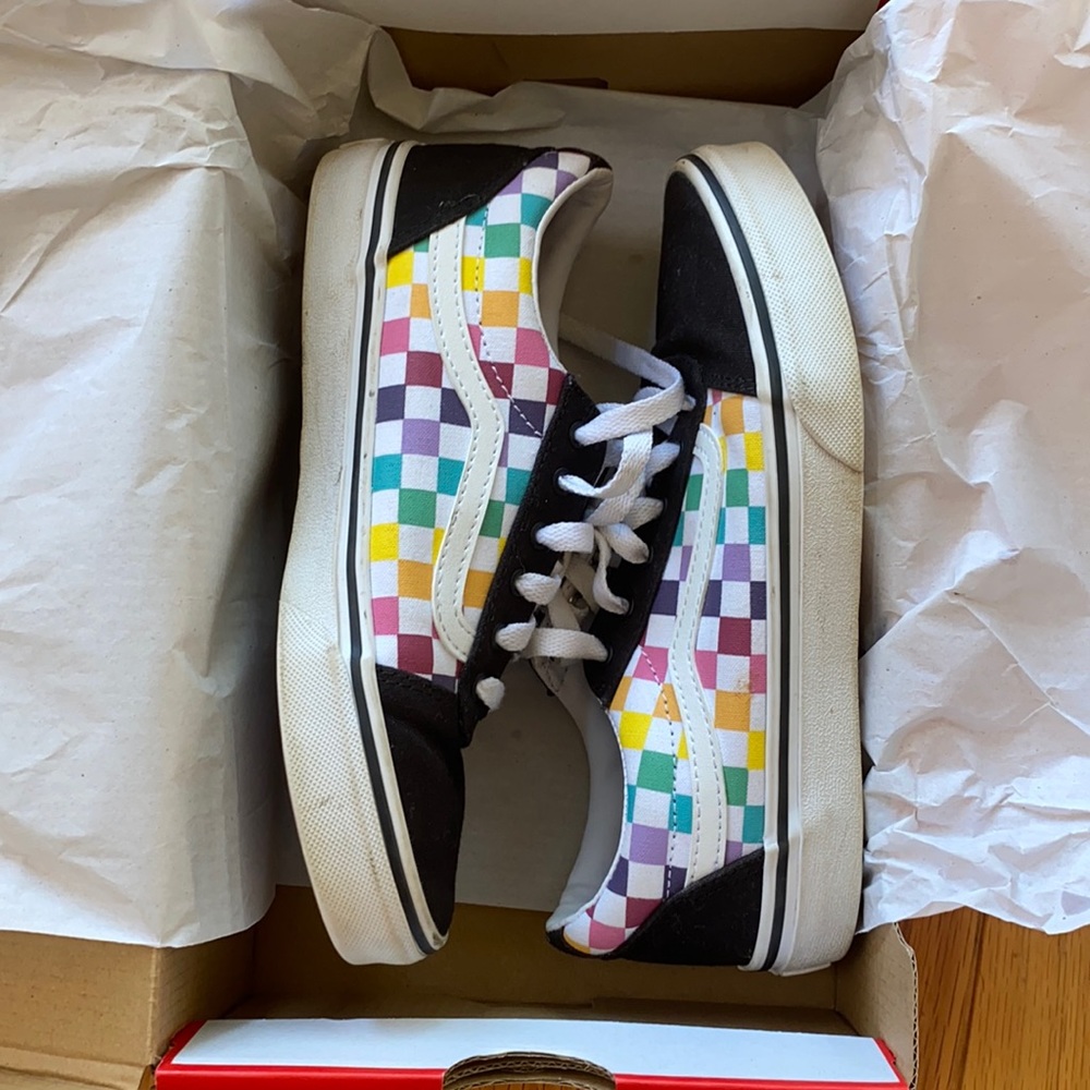 Vans multi color lace up shoes. Little kid size 4